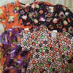 Set of 4 Halloween scrub tops